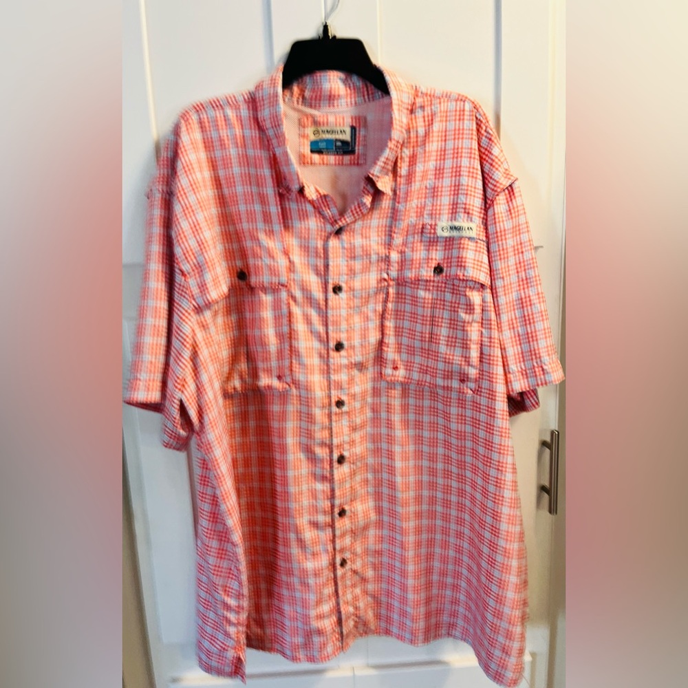 Magellan 2 XXL Outdoor Men's Orange and Coral Plaid Shirt